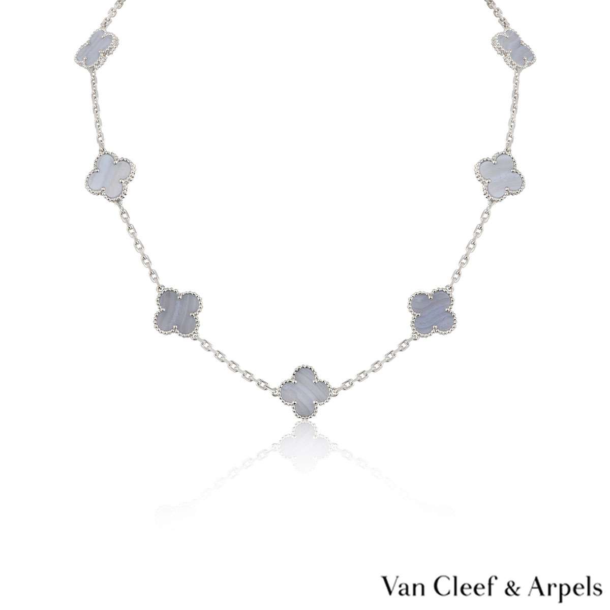 Vintage Alhambra pendant 18K white gold, Chalcedony - Van Cleef